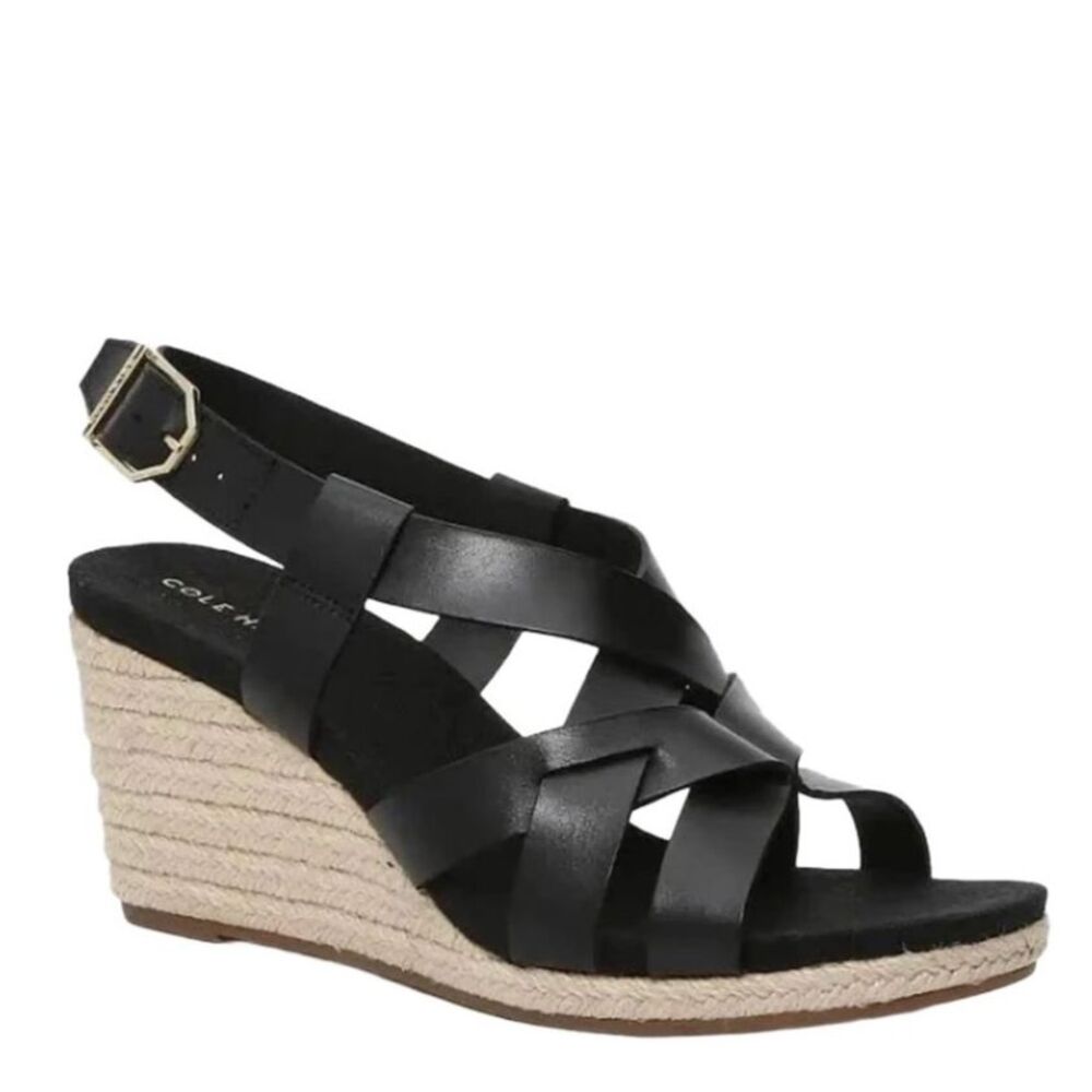 Cole Haan Wedge Sandals 9 Minimalist Wedding Casual Vacation Chic Black Crystal